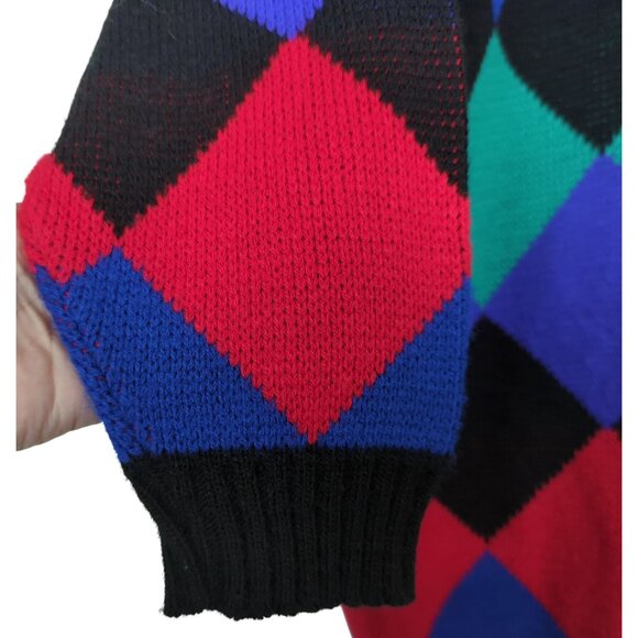 Vintage ADELE knitwear long sleeve colorful diamond print Cardigan Sweater‎ L XL - Picture 5 of 14